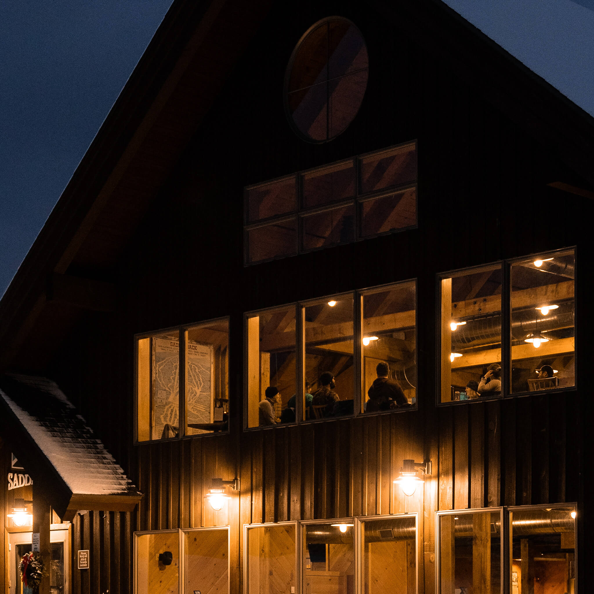 The Saddleback Lodge at night