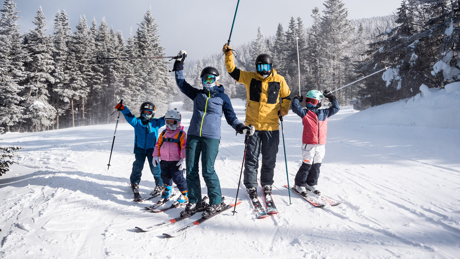 Family of five on the slopes